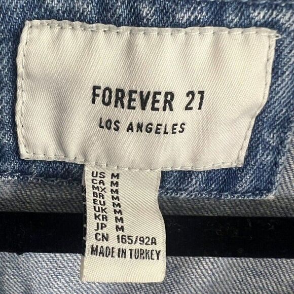 Forever 21 Women’s Faded Distressed Button Up Cotton Denim Jacket Size Medium - Picture 5 of 11